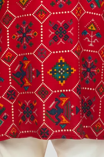 red rayon kurta pyjama set 