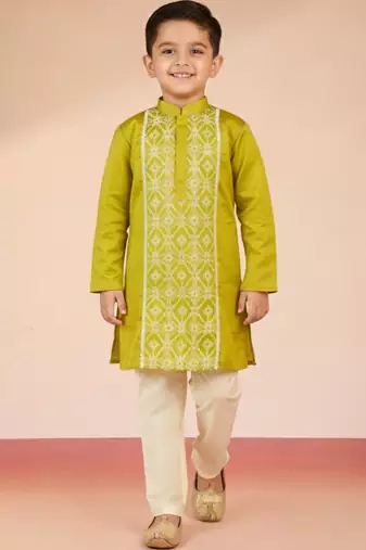 green satin kurta set 