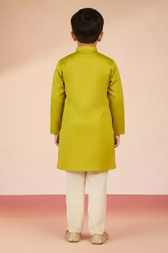 green satin kurta set 