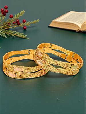 Set of 4 gold plated lotus motifs bangle set 1