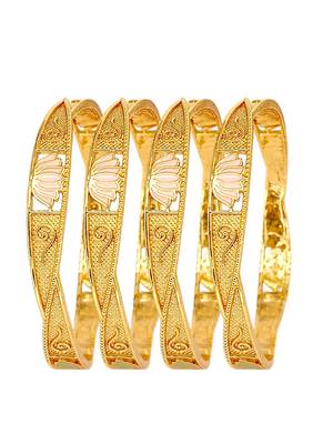 Set of 4 gold plated lotus motifs bangle set 2