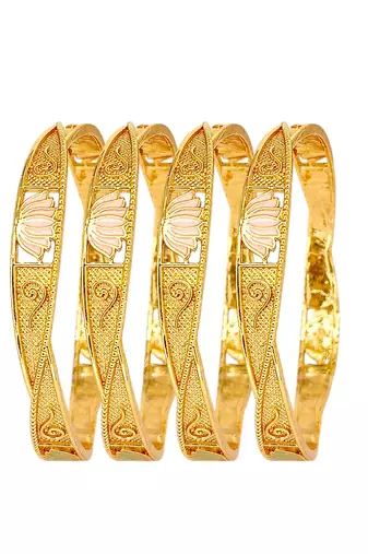 Set of 4 gold plated lotus motifs bangle set
