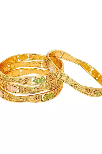 Set of 4 gold plated lotus motifs bangle set