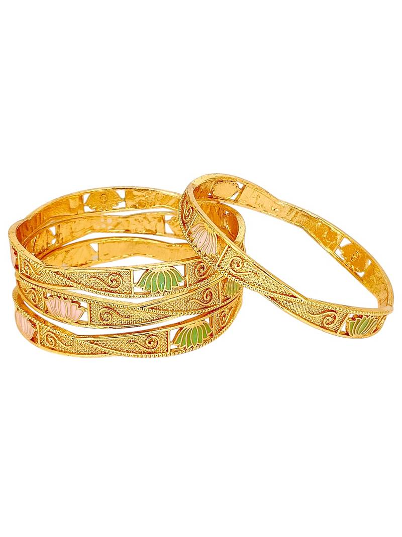 Set of 4 gold plated lotus motifs bangle set