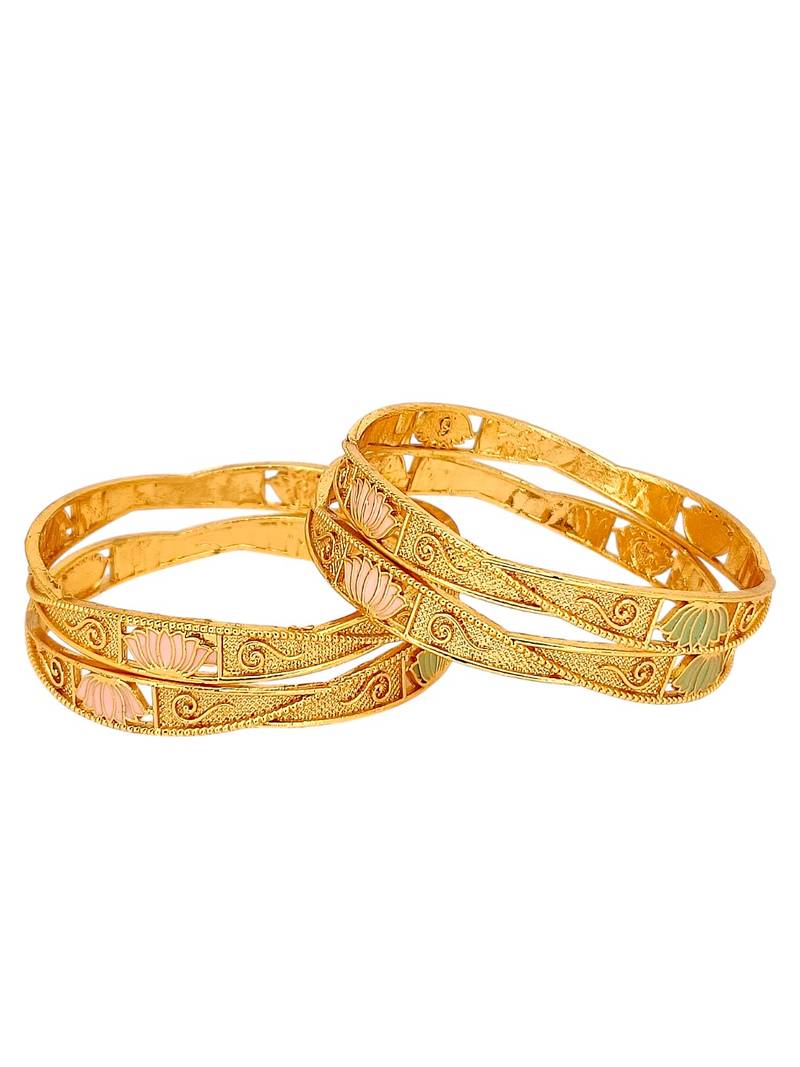 Set of 4 gold plated lotus motifs bangle set