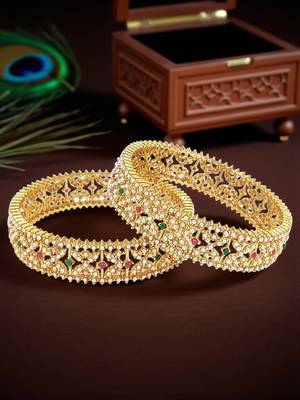 Set of 2 gold plated criss cross moti bangles 1