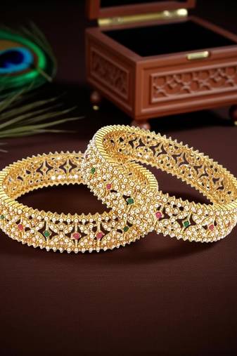 Set of 2 gold plated criss cross moti bangles