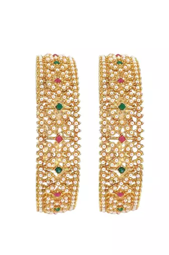 Set of 2 gold plated criss cross moti bangles