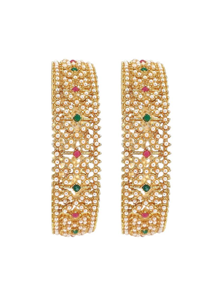 Set of 2 gold plated criss cross moti bangles