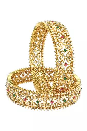 Set of 2 gold plated criss cross moti bangles