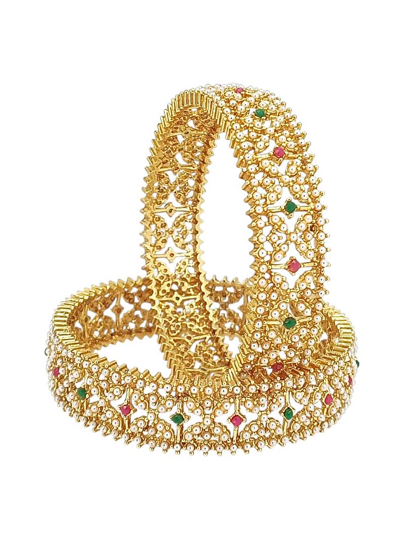 Set of 2 gold plated criss cross moti bangles