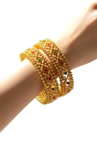 Set of 2 gold plated criss cross moti bangles