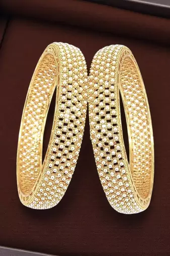 Gold plated set of 2 moti design broad bangles