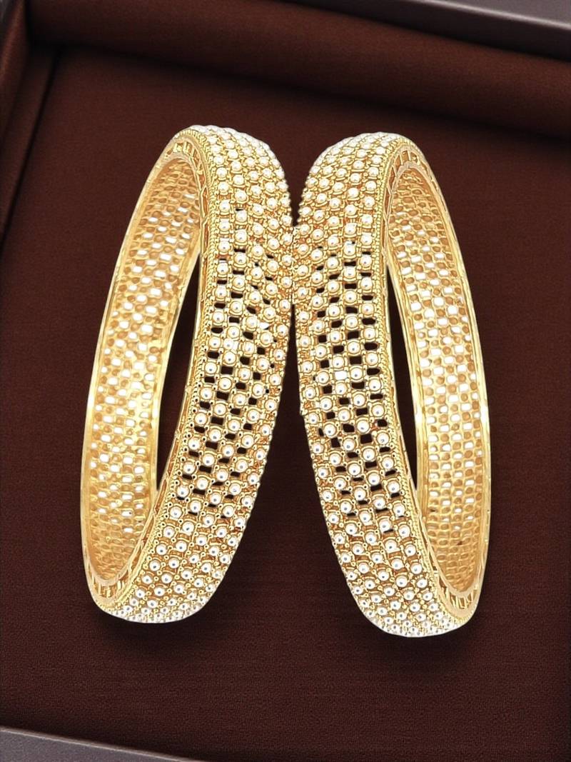 Gold plated set of 2 moti design broad bangles