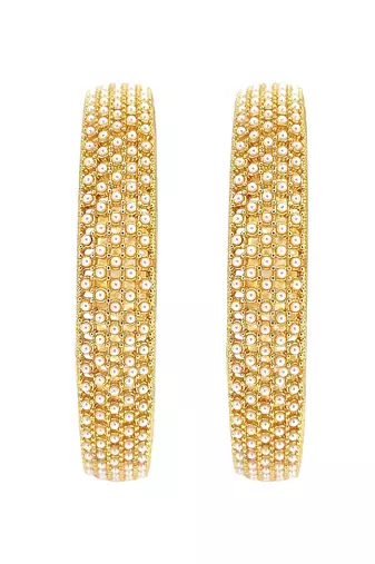 Gold plated set of 2 moti design broad bangles