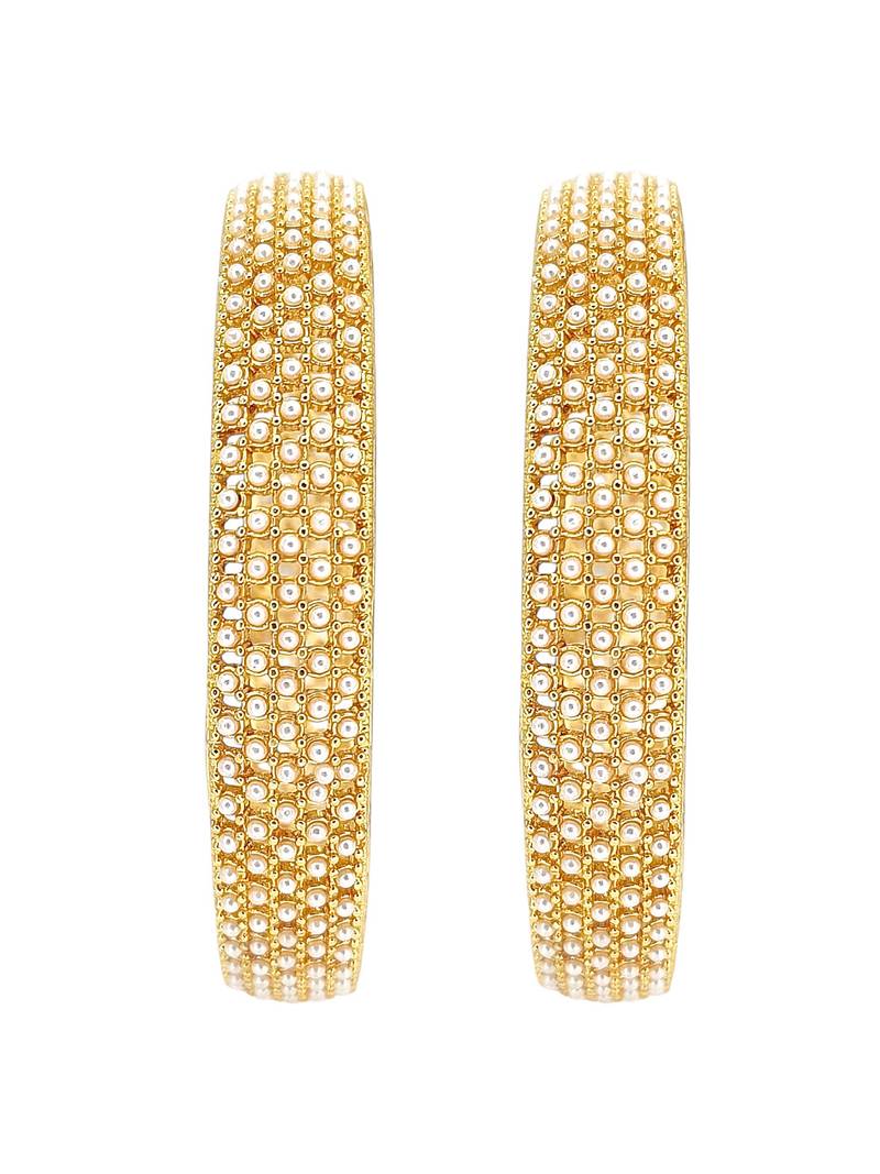 Gold plated set of 2 moti design broad bangles