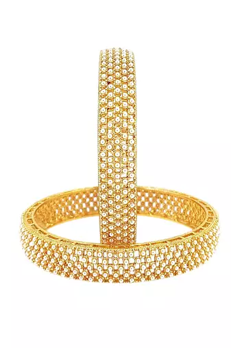 Gold plated set of 2 moti design broad bangles