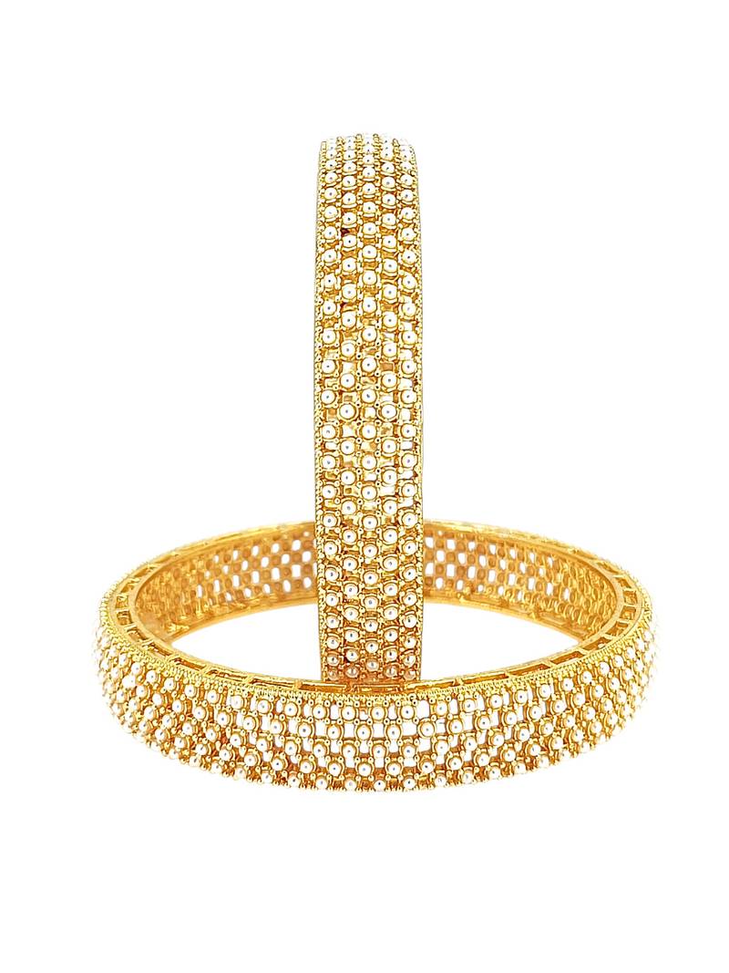 Gold plated set of 2 moti design broad bangles