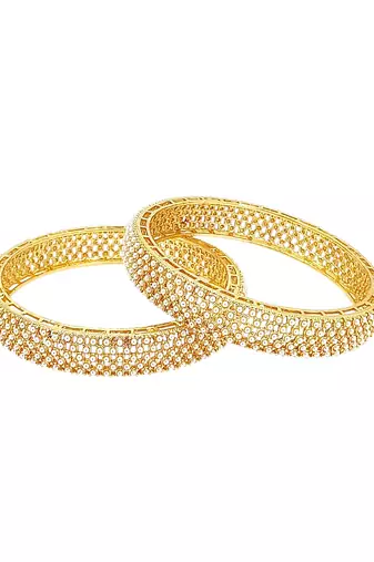 Gold plated set of 2 moti design broad bangles
