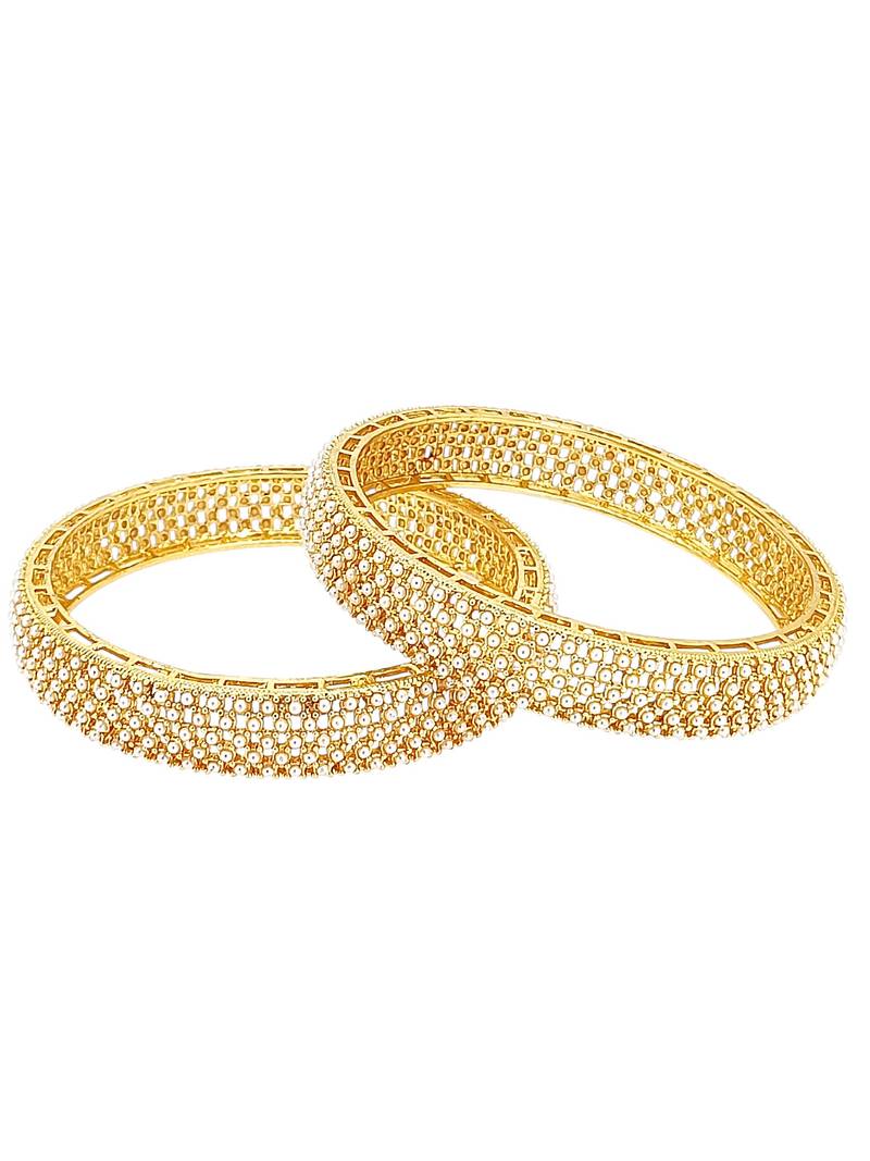Gold plated set of 2 moti design broad bangles