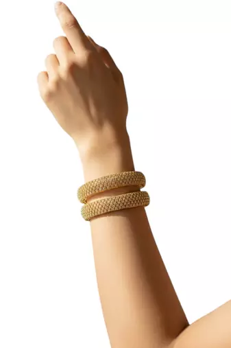 Gold plated set of 2 moti design broad bangles