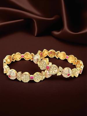 Gold plated set of 2 pastel meenakari bangles 1