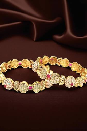 Gold plated set of 2 pastel meenakari bangles
