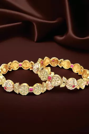 Gold plated set of 2 pastel meenakari bangles