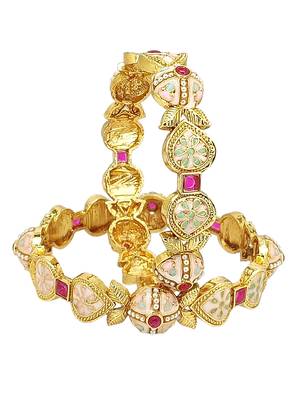 Gold plated set of 2 pastel meenakari bangles 3
