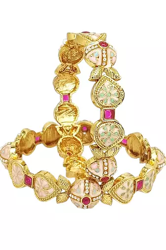 Gold plated set of 2 pastel meenakari bangles