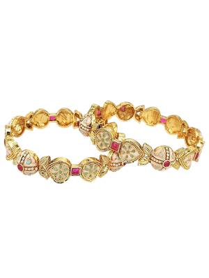 Gold plated set of 2 pastel meenakari bangles 4