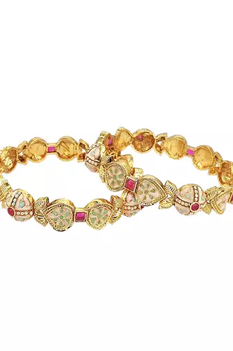 Gold plated set of 2 pastel meenakari bangles