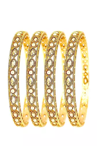 Set of 4 gold plated marquise stone bangle