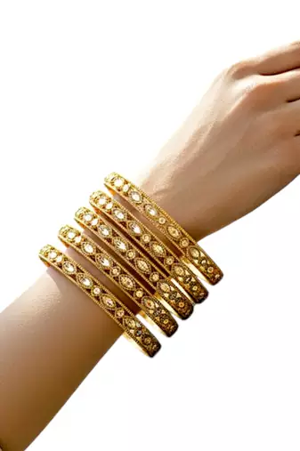 Set of 4 gold plated marquise stone bangle