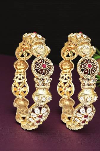 Set of 2 gold toned multi meenakari bangles