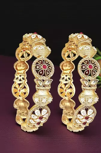 Set of 2 gold toned multi meenakari bangles
