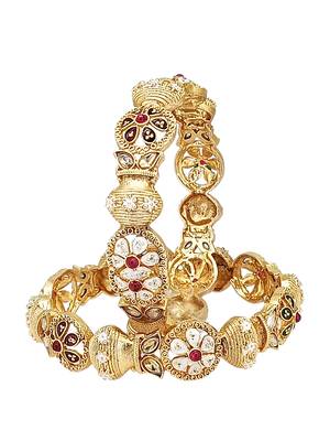 Set of 2 gold toned multi meenakari bangles 3