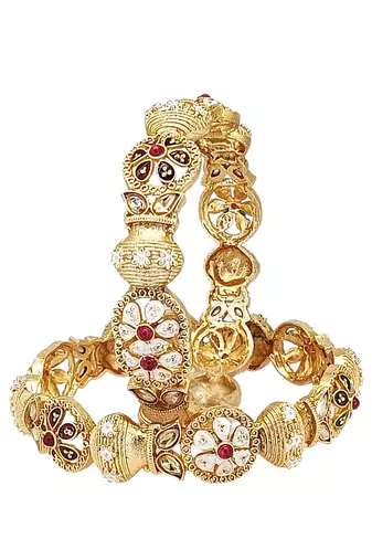 Set of 2 gold toned multi meenakari bangles