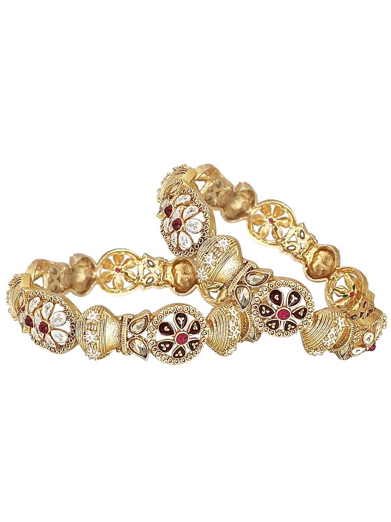 Set of 2 gold toned multi meenakari bangles