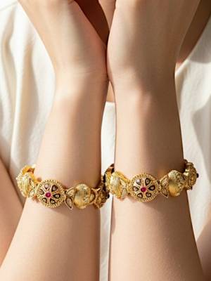 Set of 2 gold toned multi meenakari bangles 5
