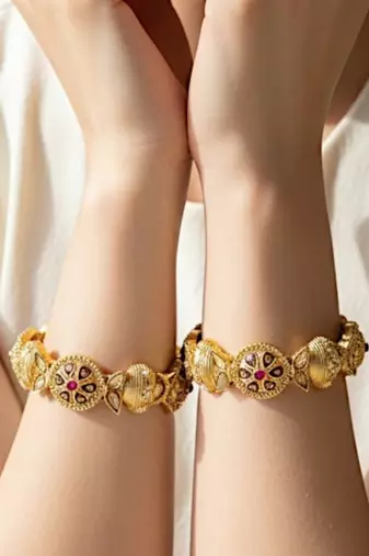 Set of 2 gold toned multi meenakari bangles