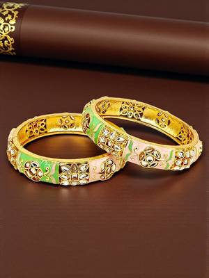 Gold plated set of 2 kundan enamel kada bangles 1