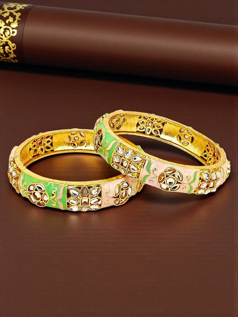 Gold plated set of 2 kundan enamel kada bangles