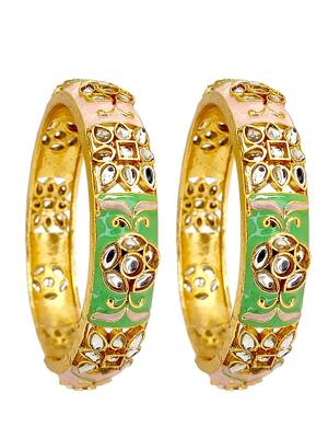 Gold plated set of 2 kundan enamel kada bangles 2