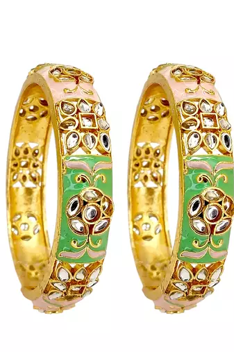 Gold plated set of 2 kundan enamel kada bangles