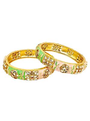 Gold plated set of 2 kundan enamel kada bangles 3