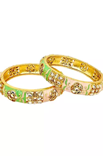 Gold plated set of 2 kundan enamel kada bangles
