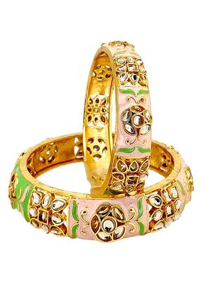 Gold plated set of 2 kundan enamel kada bangles 4