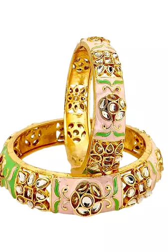 Gold plated set of 2 kundan enamel kada bangles