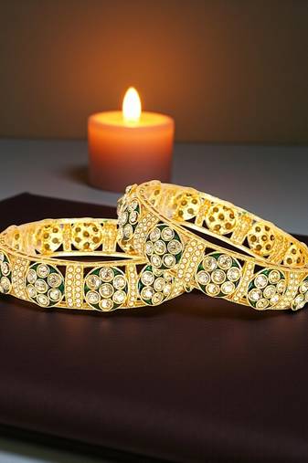 Gold plated set of 2 green rajwadi bangles